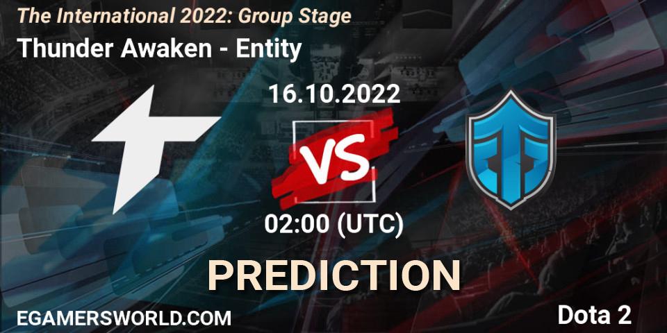 Thunder Awaken contre Entity : prédiction de match. 16.10.2022 at 02:08. Dota 2, The International 2022: Group Stage