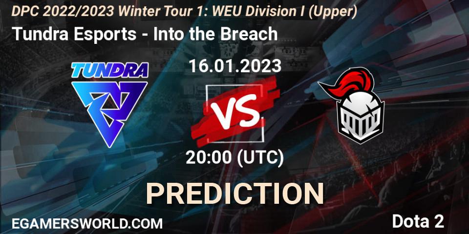 Tundra Esports contre Into the Breach : prédiction de match. 16.01.2023 at 20:00. Dota 2, DPC 2022/2023 Winter Tour 1: WEU Division I (Upper)