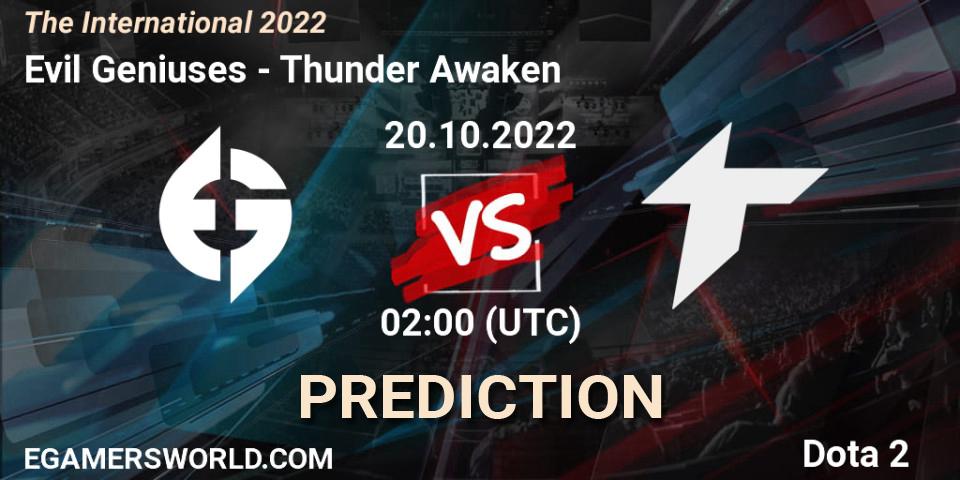 Evil Geniuses contre Thunder Awaken : prédiction de match. 20.10.22. Dota 2, The International 2022