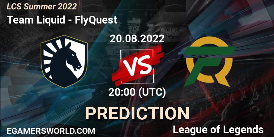 Team Liquid contre FlyQuest : prédiction de match. 20.08.2022 at 20:00. LoL, LCS Summer 2022