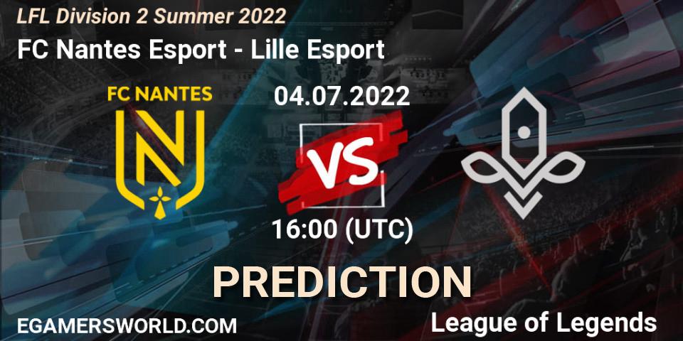 FC Nantes Esport contre Lille Esport : prédiction de match. 04.07.2022 at 16:00. LoL, LFL Division 2 Summer 2022