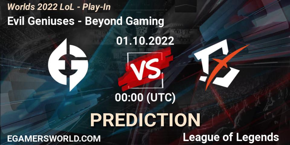 Evil Geniuses contre Beyond Gaming : prédiction de match. 01.10.22. LoL, Worlds 2022 LoL - Play-In