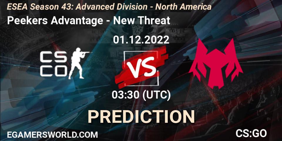 Peekers Advantage contre New Threat : prédiction de match. 01.12.22. CS2 (CS:GO), ESEA Season 43: Advanced Division - North America