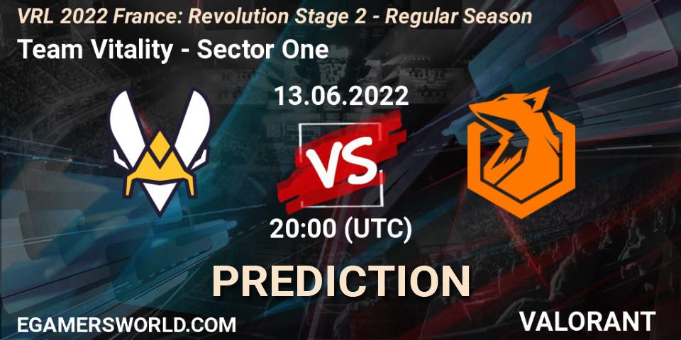 Team Vitality contre Sector One : prédiction de match. 13.06.2022 at 20:50. VALORANT, VRL 2022 France: Revolution Stage 2 - Regular Season