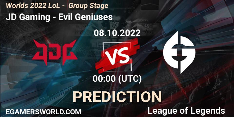 JD Gaming contre Evil Geniuses : prédiction de match. 08.10.22. LoL, Worlds 2022 LoL - Group Stage