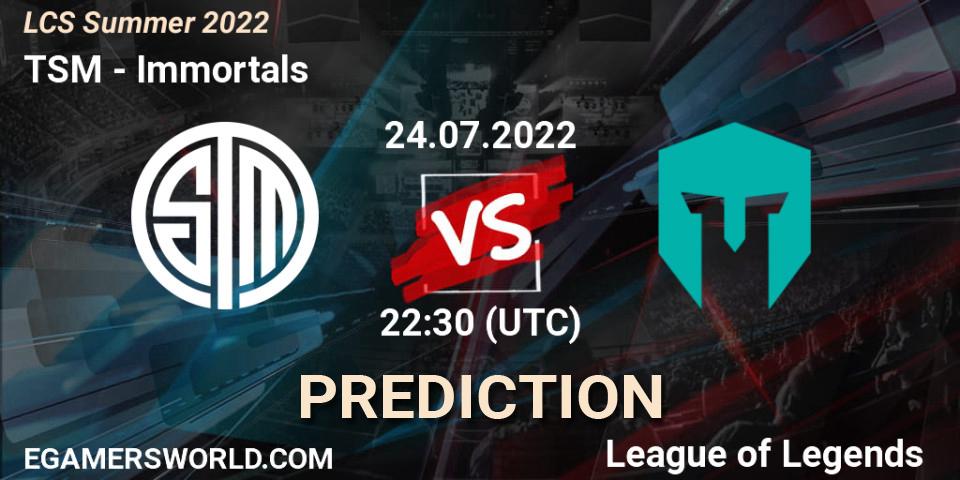 TSM contre Immortals : prédiction de match. 24.07.22. LoL, LCS Summer 2022