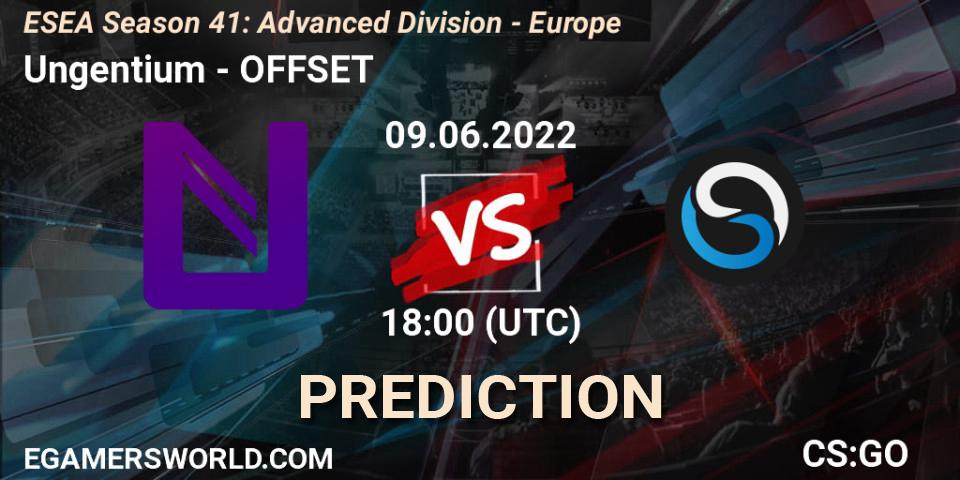 Ungentium contre OFFSET : prédiction de match. 09.06.2022 at 18:00. Counter-Strike (CS2), ESEA Season 41: Advanced Division - Europe