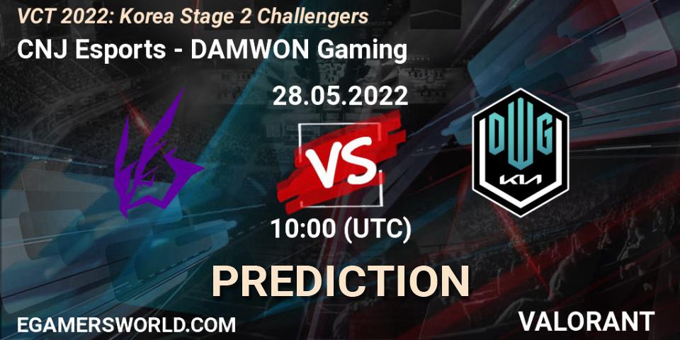 CNJ Esports contre DAMWON Gaming : prédiction de match. 28.05.2022 at 10:00. VALORANT, VCT 2022: Korea Stage 2 Challengers