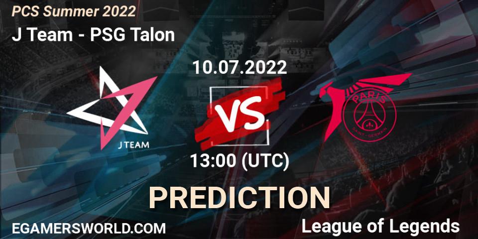 J Team contre PSG Talon : prédiction de match. 10.07.2022 at 13:00. LoL, PCS Summer 2022