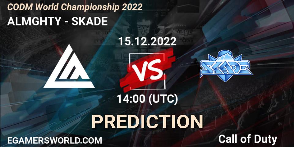 ALMGHTY contre SKADE : prédiction de match. 15.12.2022 at 14:00. Call of Duty, CODM World Championship 2022