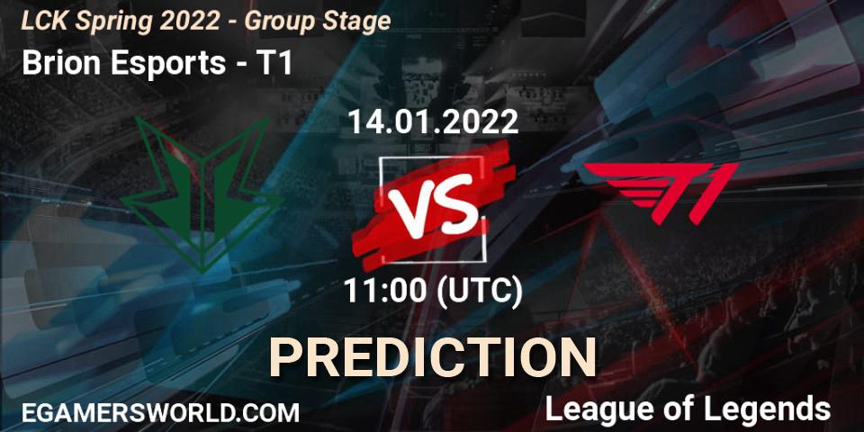 Brion Esports contre T1 : prédiction de match. 14.01.2022 at 11:00. LoL, LCK Spring 2022 - Group Stage