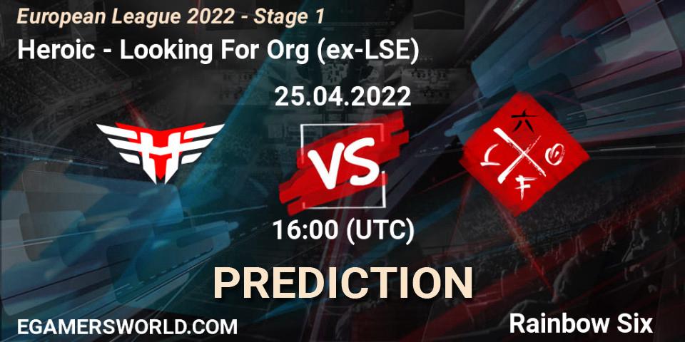 Heroic contre Looking For Org (ex-LSE) : prédiction de match. 25.04.2022 at 18:30. Rainbow Six, European League 2022 - Stage 1