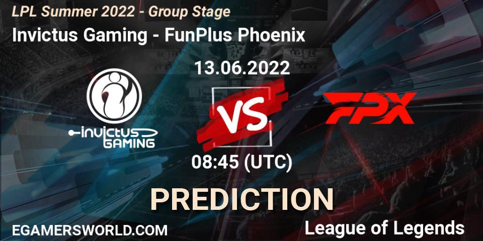 Invictus Gaming contre FunPlus Phoenix : prédiction de match. 13.06.22. LoL, LPL Summer 2022 - Group Stage