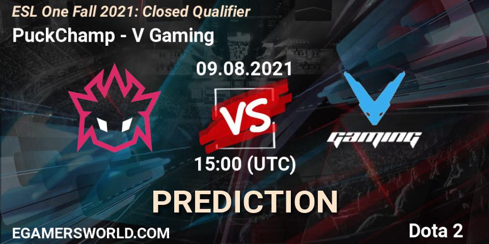 PuckChamp contre V Gaming : prédiction de match. 09.08.2021 at 15:08. Dota 2, ESL One Fall 2021: Closed Qualifier