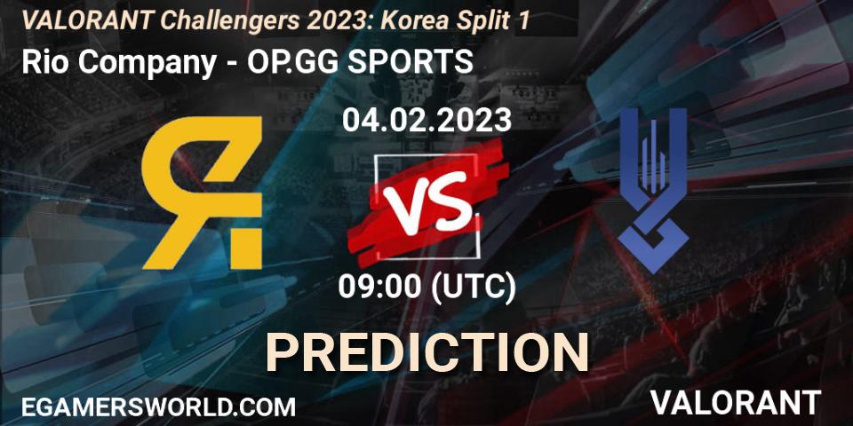 Rio Company contre OP.GG SPORTS : prédiction de match. 04.02.23. VALORANT, VALORANT Challengers 2023: Korea Split 1