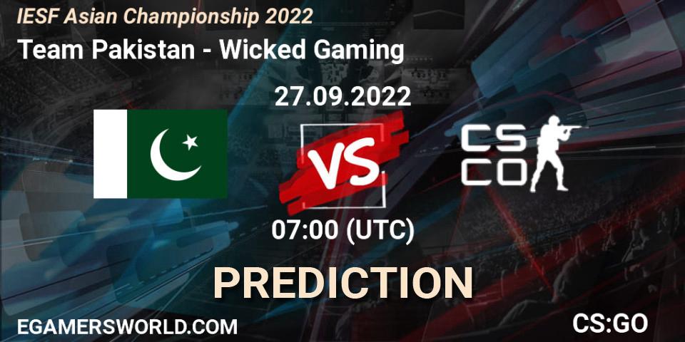 Team Pakistan contre Wicked Gaming : prédiction de match. 27.09.2022 at 07:00. Counter-Strike (CS2), IESF Asian Championship 2022