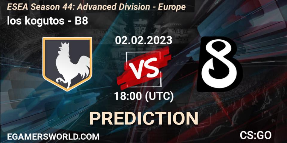 los kogutos contre B8 : prédiction de match. 02.02.23. CS2 (CS:GO), ESEA Season 44: Advanced Division - Europe
