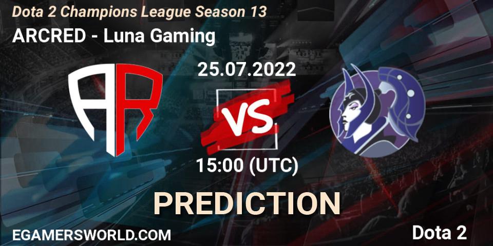 ARCRED contre Luna Gaming : prédiction de match. 25.07.2022 at 15:03. Dota 2, Dota 2 Champions League Season 13