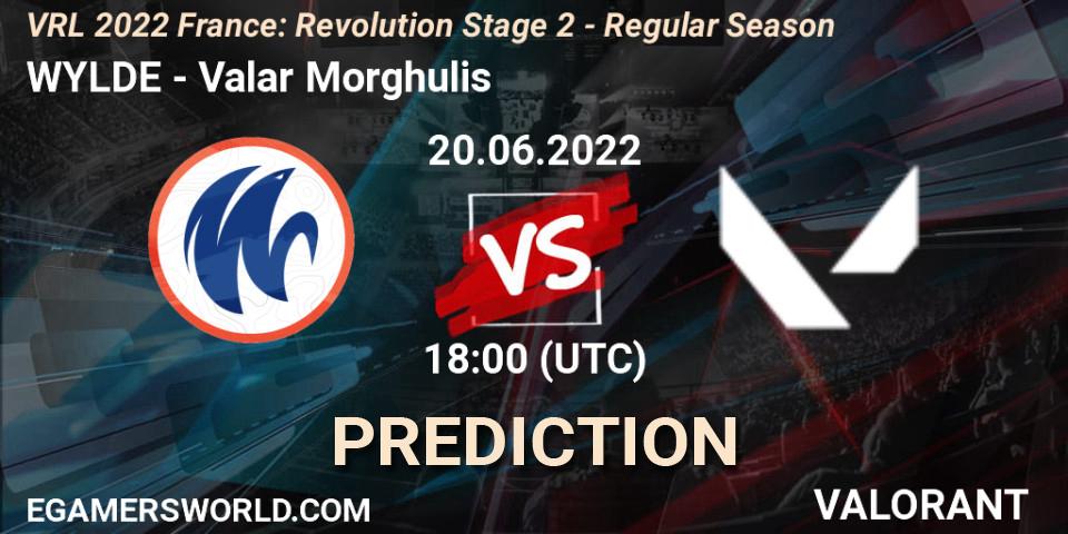 WYLDE contre Valar Morghulis : prédiction de match. 20.06.2022 at 18:25. VALORANT, VRL 2022 France: Revolution Stage 2 - Regular Season
