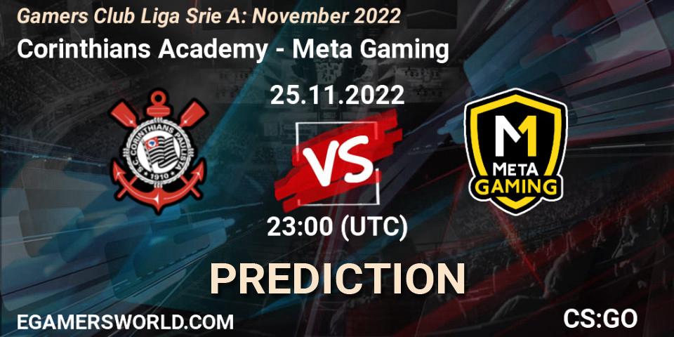 Corinthians Academy contre Meta Gaming Brasil : prédiction de match. 25.11.2022 at 23:00. Counter-Strike (CS2), Gamers Club Liga Série A: November 2022