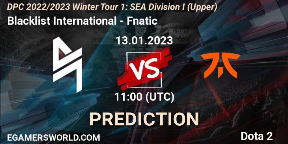 Blacklist International contre Fnatic : prédiction de match. 13.01.2023 at 13:17. Dota 2, DPC 2022/2023 Winter Tour 1: SEA Division I (Upper)