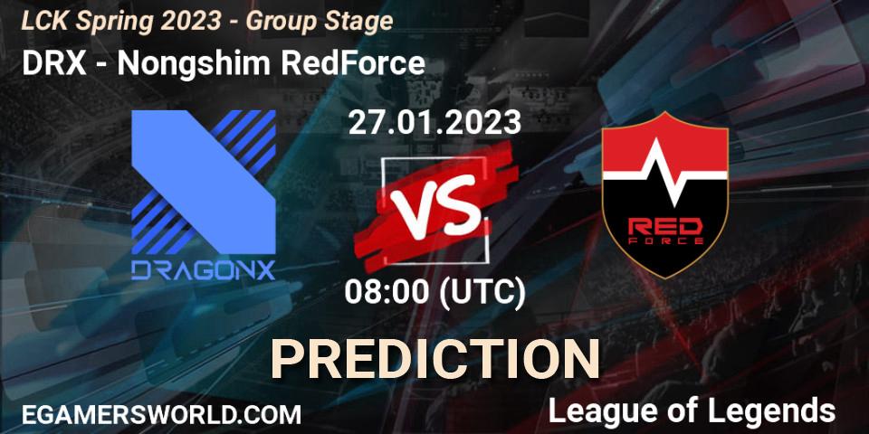 DRX contre Nongshim RedForce : prédiction de match. 27.01.2023 at 08:00. LoL, LCK Spring 2023 - Group Stage