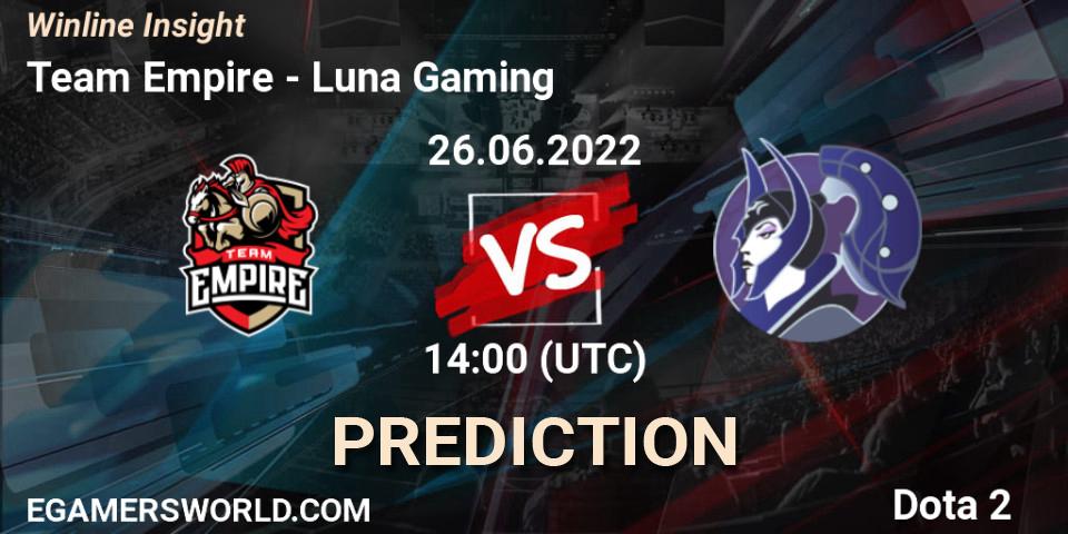 Team Empire contre Luna Gaming : prédiction de match. 26.06.22. Dota 2, Winline Insight