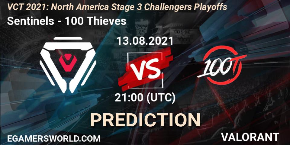 Sentinels contre 100 Thieves : prédiction de match. 13.08.2021 at 21:00. VALORANT, VCT 2021: North America Stage 3 Challengers Playoffs