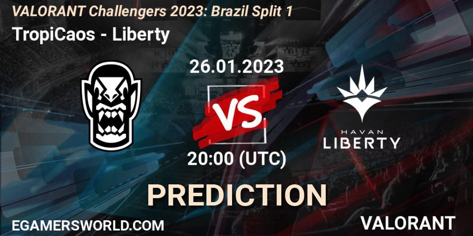 TropiCaos contre Liberty : prédiction de match. 26.01.2023 at 20:15. VALORANT, VALORANT Challengers 2023: Brazil Split 1