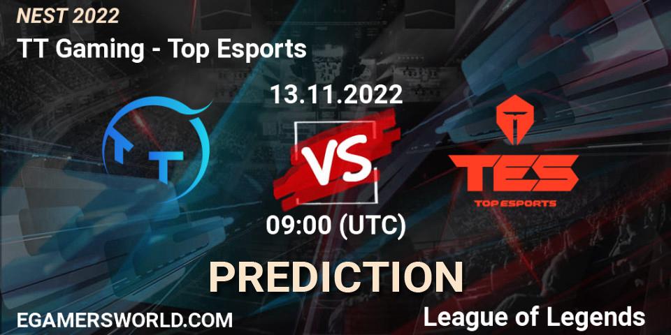 TT Gaming contre Top Esports : prédiction de match. 13.11.2022 at 10:00. LoL, NEST 2022