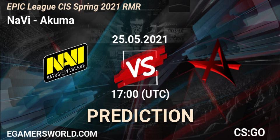 NaVi contre Akuma : prédiction de match. 25.05.2021 at 17:30. Counter-Strike (CS2), EPIC League CIS Spring 2021 RMR