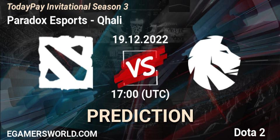 Paradox Esports contre Qhali : prédiction de match. 19.12.2022 at 17:12. Dota 2, TodayPay Invitational Season 3