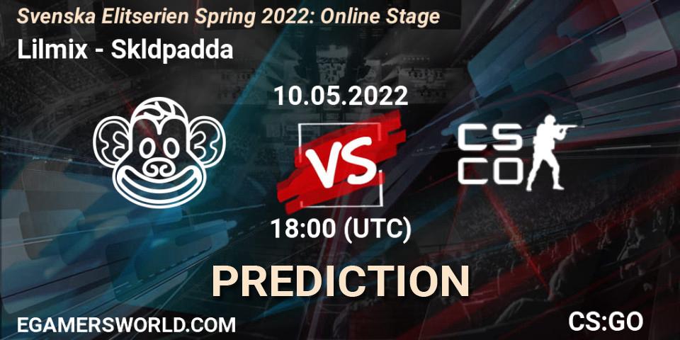 Lilmix contre Sköldpadda : prédiction de match. 10.05.2022 at 18:00. Counter-Strike (CS2), Svenska Elitserien Spring 2022: Online Stage