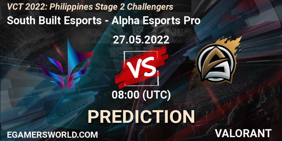 South Built Esports contre Alpha Esports Pro : prédiction de match. 27.05.2022 at 05:00. VALORANT, VCT 2022: Philippines Stage 2 Challengers
