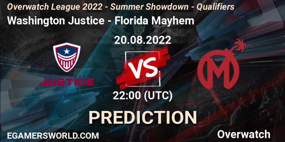 Washington Justice contre Florida Mayhem : prédiction de match. 20.08.2022 at 22:15. Overwatch, Overwatch League 2022 - Summer Showdown - Qualifiers