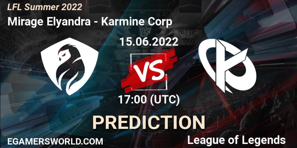 Mirage Elyandra contre Karmine Corp : prédiction de match. 15.06.2022 at 19:00. LoL, LFL Summer 2022