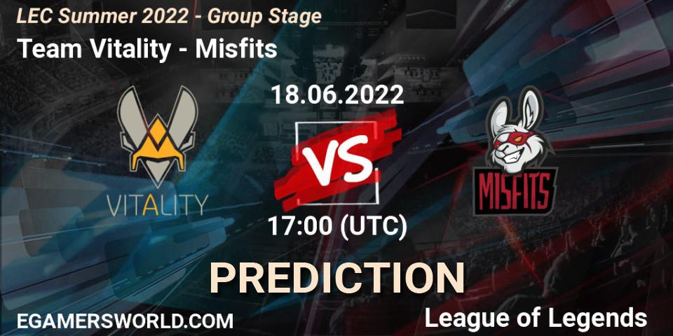 Team Vitality contre Misfits : prédiction de match. 18.06.22. LoL, LEC Summer 2022 - Group Stage