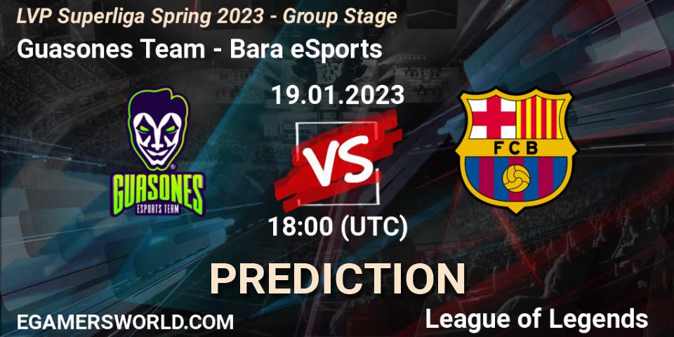 Guasones Team contre Barça eSports : prédiction de match. 19.01.2023 at 18:00. LoL, LVP Superliga Spring 2023 - Group Stage
