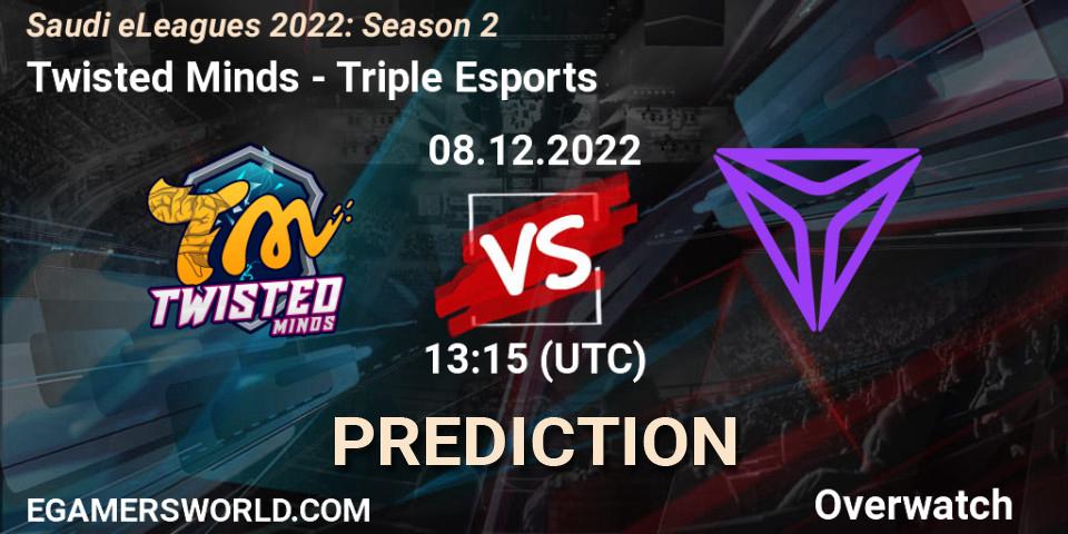 Twisted Minds contre Triple Esports : prédiction de match. 08.12.2022 at 13:15. Overwatch, Saudi eLeagues 2022: Season 2