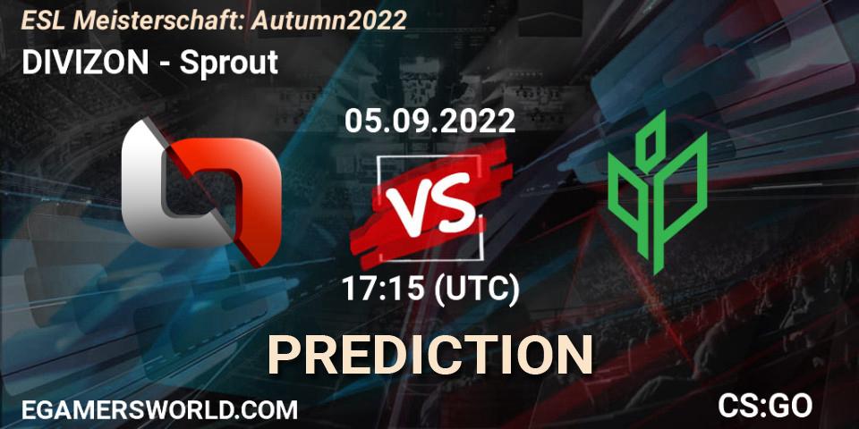 DIVIZON contre Sprout : prédiction de match. 05.09.2022 at 17:15. Counter-Strike (CS2), ESL Meisterschaft: Autumn 2022