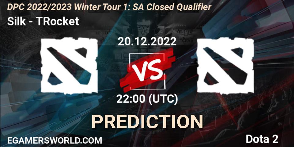 Silk contre TRocket : prédiction de match. 20.12.2022 at 22:00. Dota 2, DPC 2022/2023 Winter Tour 1: SA Closed Qualifier