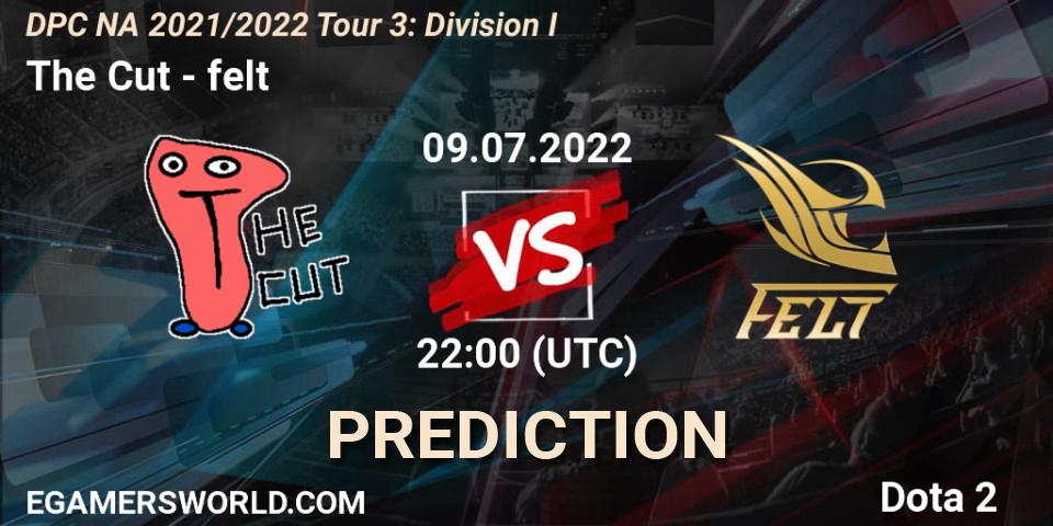 The Cut contre felt : prédiction de match. 09.07.2022 at 21:55. Dota 2, DPC NA 2021/2022 Tour 3: Division I