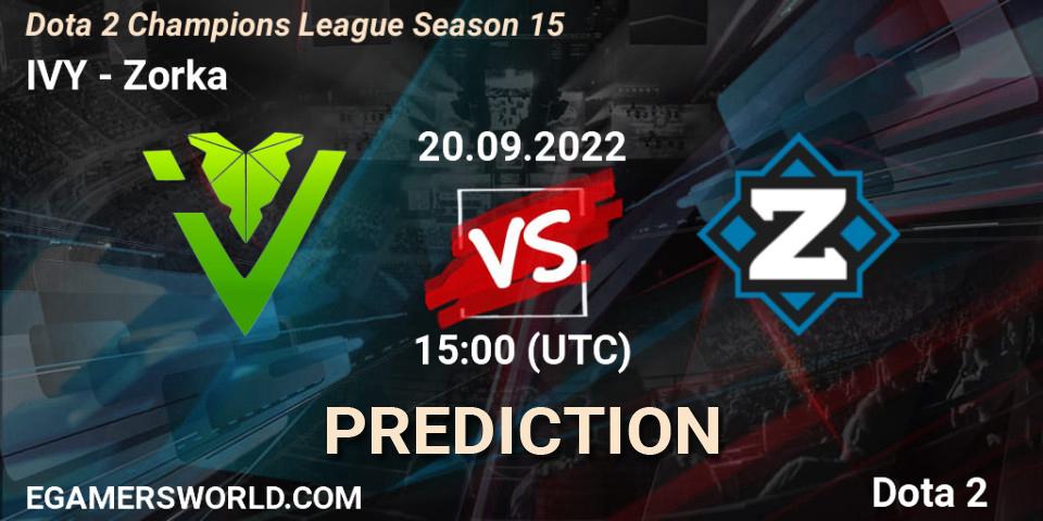 IVY contre Zorka : prédiction de match. 20.09.2022 at 15:09. Dota 2, Dota 2 Champions League Season 15