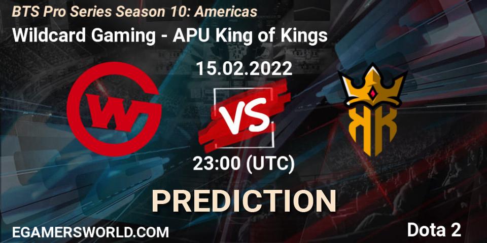 Wildcard Gaming contre APU King of Kings : prédiction de match. 15.02.2022 at 21:00. Dota 2, BTS Pro Series Season 10: Americas
