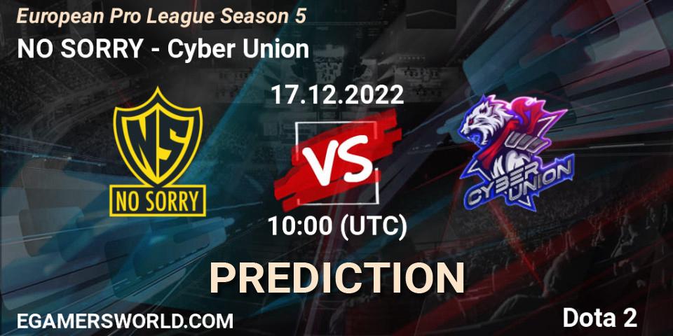 NO SORRY contre Cyber Union : prédiction de match. 18.12.22. Dota 2, European Pro League Season 5