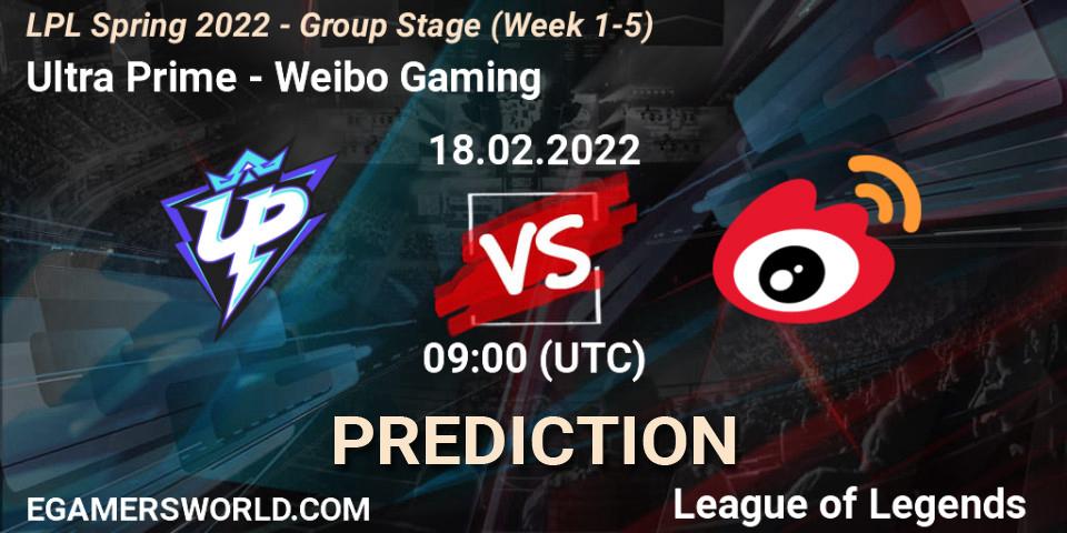Ultra Prime contre Weibo Gaming : prédiction de match. 18.02.2022 at 10:20. LoL, LPL Spring 2022 - Group Stage (Week 1-5)