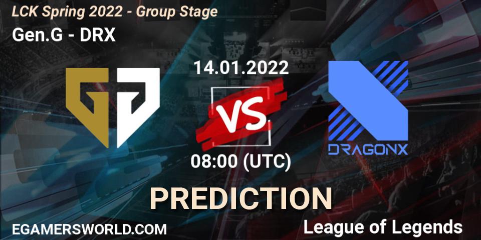 Gen.G contre DRX : prédiction de match. 14.01.2022 at 08:00. LoL, LCK Spring 2022 - Group Stage