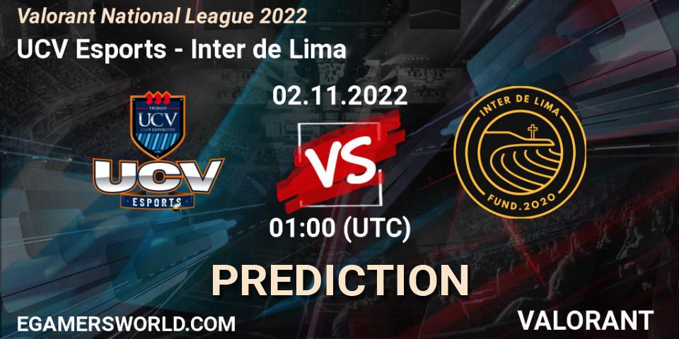 UCV Esports contre Inter de Lima : prédiction de match. 02.11.2022 at 01:00. VALORANT, Valorant National League 2022
