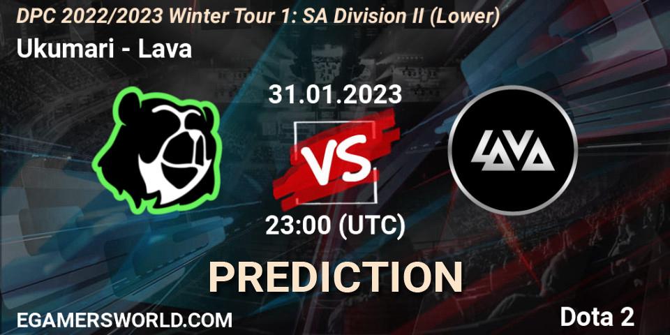 Ukumari contre Lava : prédiction de match. 31.01.23. Dota 2, DPC 2022/2023 Winter Tour 1: SA Division II (Lower)