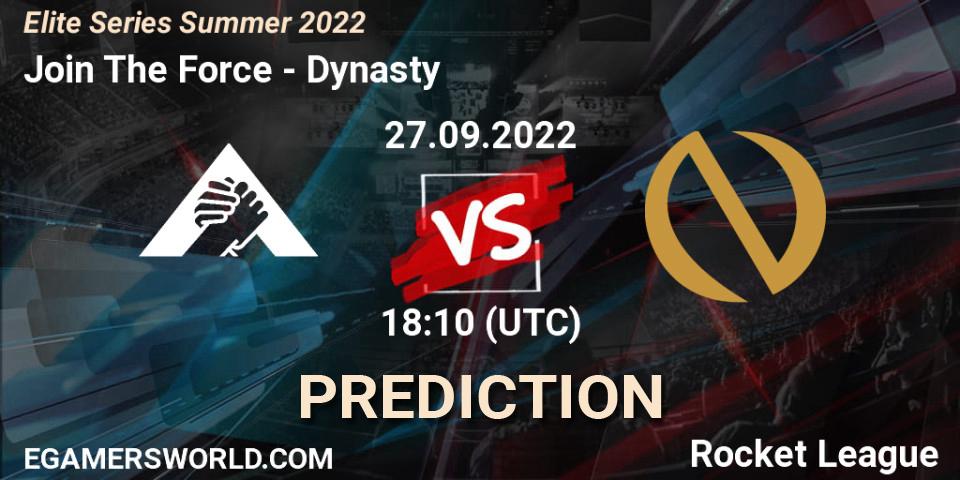 Join The Force contre Dynasty : prédiction de match. 27.09.2022 at 18:10. Rocket League, Elite Series Summer 2022